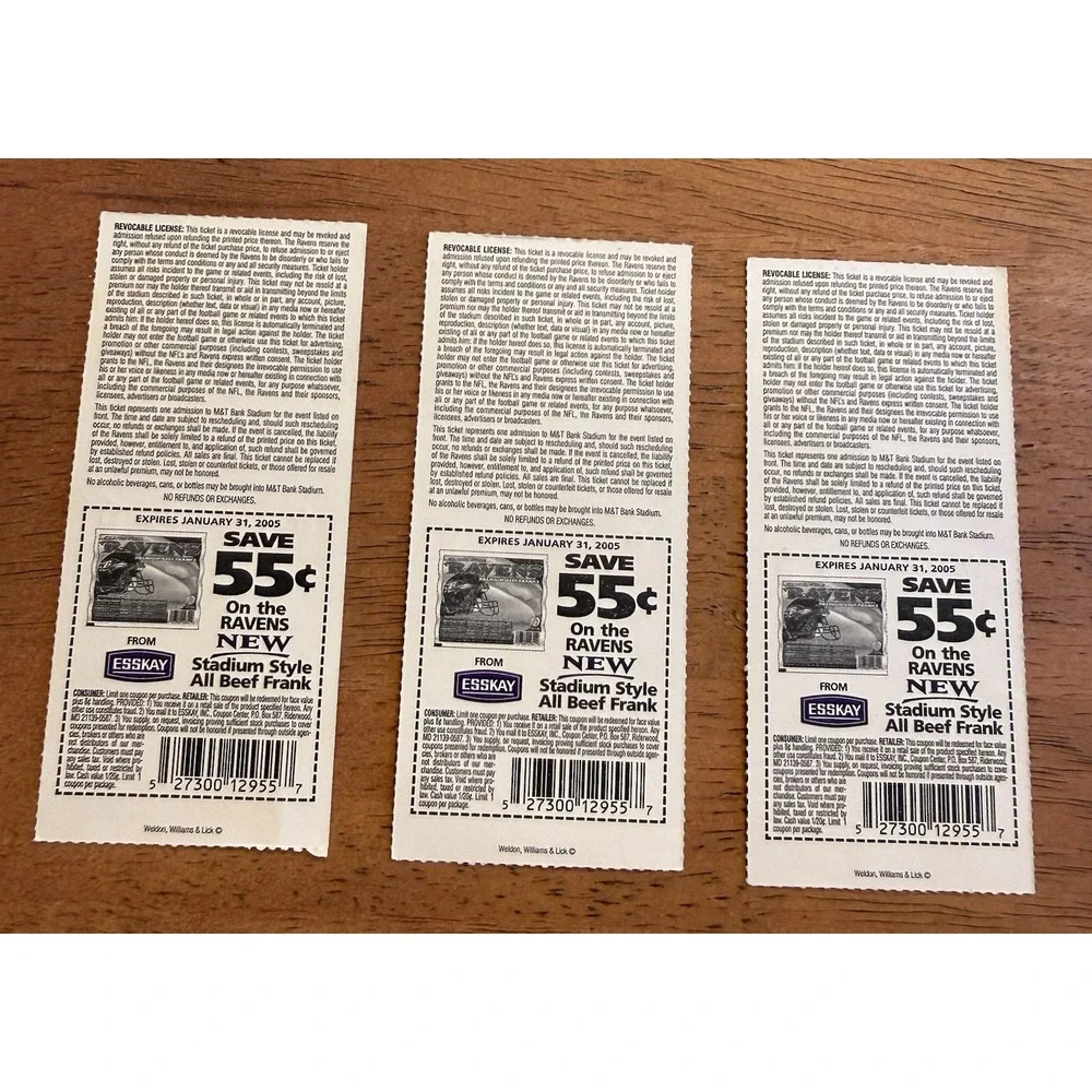 Lot Of 3 NFL 2004 Baltimore Ravens Ticket Stubs Bills, Bengals & Giants.